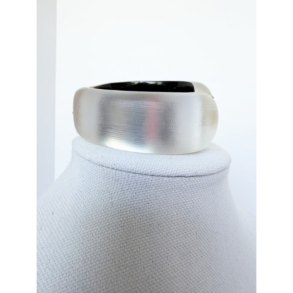 Alexis Bittar White Resin & Crystal Pave Hinged Statement Cuff Bracelet - Picture 7 of 16